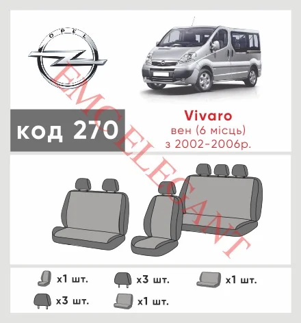Наши автомобильные чехлы для Opel Vivaro A 2001-2006 мінівен 6 м имеют разделение спинок и сидений, что обеспечивает идеальную посадку и защиту каждого элемента сидений. Кроме того, мы предлагаем чехлы с соответствующим количеством подголовников и подлокотников, чтобы обеспечить полную защиту вашего автомобиля. Просмотрите фото на dlx.in.ua и закажите прямо сейчас!