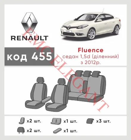 Наші авточохли для Renault Fluence I Рестайлінг 2012-2017 седан Роздільна мають розділення спинок та сидінь, що забезпечує ідеальну посадку і захист кожного елементу сидінь. Крім того, ми пропонуємо чохли з відповідною кількістю підголовників та підлокотників, щоб забезпечити повну захист вашого автомобіля. Перегляньте фото на dlx.in.ua та замовляйте прямо зараз!