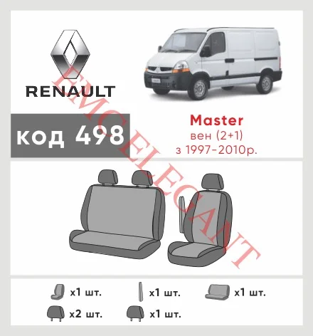 Наші авточохли для Renault Master 1997-2010 мікроавтобус 1+2 мають розділення спинок та сидінь, що забезпечує ідеальну посадку і захист кожного елементу сидінь. Крім того, ми пропонуємо чохли з відповідною кількістю підголовників та підлокотників, щоб забезпечити повну захист вашого автомобіля. Перегляньте фото на dlx.in.ua та замовляйте прямо зараз!
