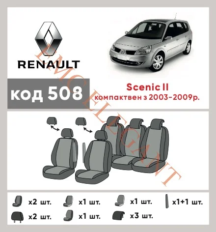 Наши автомобильные чехлы для Renault Scenic II 2003-2006 компактвен Столики имеют разделение спинок и сидений, что обеспечивает идеальную посадку и защиту каждого элемента сидений. Кроме того, мы предлагаем чехлы с соответствующим количеством подголовников и подлокотников, чтобы обеспечить полную защиту вашего автомобиля. Просмотрите фото на dlx.in.ua и закажите прямо сейчас!