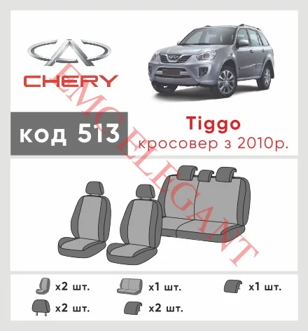 Наші авточохли для Chery Tiggo (T11) I Рестайлінг (FL) 2011-2016 позашляховик 5 дв. мають розділення спинок та сидінь, що забезпечує ідеальну посадку і захист кожного елементу сидінь. Крім того, ми пропонуємо чохли з відповідною кількістю підголовників та підлокотників, щоб забезпечити повну захист вашого автомобіля. Перегляньте фото на dlx.in.ua та замовляйте прямо зараз!