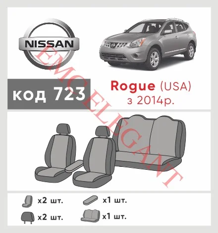 Наші авточохли для Nissan Rogue I 2007-2010 позашляховик 5 дв. Америка, бугри мають розділення спинок та сидінь, що забезпечує ідеальну посадку і захист кожного елементу сидінь. Крім того, ми пропонуємо чохли з відповідною кількістю підголовників та підлокотників, щоб забезпечити повну захист вашого автомобіля. Перегляньте фото на dlx.in.ua та замовляйте прямо зараз!