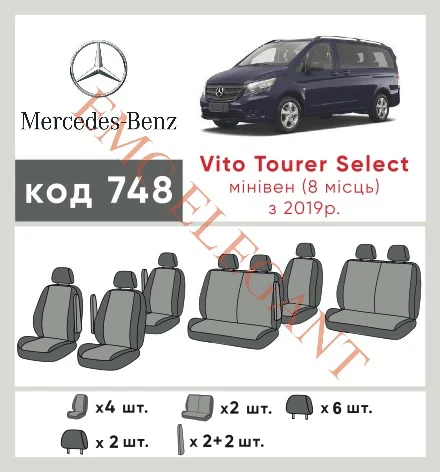 Наши автомобильные чехлы для Mercedes-Benz Vito III (W447) 2014-0 мінівен Tourer 8 м имеют разделение спинок и сидений, что обеспечивает идеальную посадку и защиту каждого элемента сидений. Кроме того, мы предлагаем чехлы с соответствующим количеством подголовников и подлокотников, чтобы обеспечить полную защиту вашего автомобиля. Просмотрите фото на dlx.in.ua и закажите прямо сейчас!