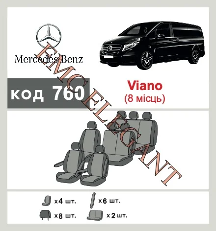 Наши автомобильные чехлы для Mercedes-Benz Viano I (W639) Рестайлінг 2010-2014 мінівен 8 м имеют разделение спинок и сидений, что обеспечивает идеальную посадку и защиту каждого элемента сидений. Кроме того, мы предлагаем чехлы с соответствующим количеством подголовников и подлокотников, чтобы обеспечить полную защиту вашего автомобиля. Просмотрите фото на dlx.in.ua и закажите прямо сейчас!