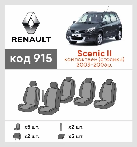 Наши автомобильные чехлы для Renault Scenic II 2003-2006 компактвен имеют разделение спинок и сидений, что обеспечивает идеальную посадку и защиту каждого элемента сидений. Кроме того, мы предлагаем чехлы с соответствующим количеством подголовников и подлокотников, чтобы обеспечить полную защиту вашего автомобиля. Просмотрите фото на dlx.in.ua и закажите прямо сейчас!