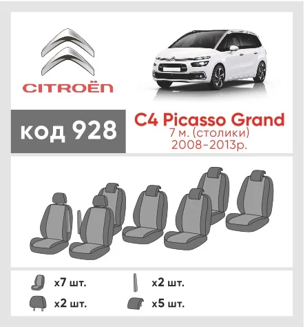 Наши автомобильные чехлы для Citroen C4 Picasso Grand 2008-2013 7 місць имеют разделение спинок и сидений, что обеспечивает идеальную посадку и защиту каждого элемента сидений. Кроме того, мы предлагаем чехлы с соответствующим количеством подголовников и подлокотников, чтобы обеспечить полную защиту вашего автомобиля. Просмотрите фото на dlx.in.ua и закажите прямо сейчас!